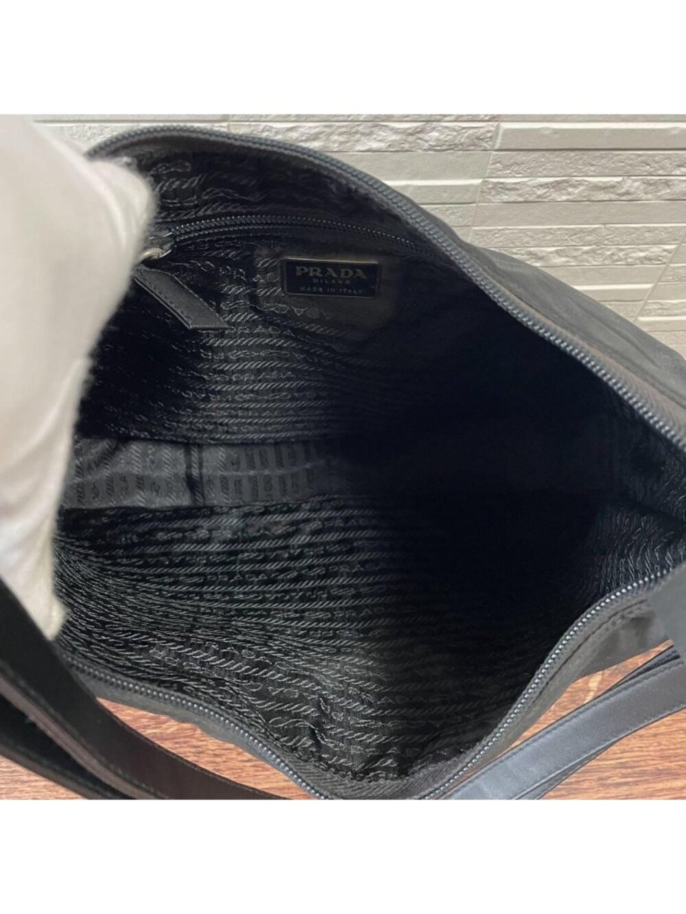 Prada Nylon Triangle Plate Logo Shoulder Bag Black - Picture 7 of 10
